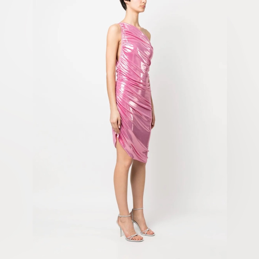 NWOT Norma Kamali metallic candy pink Diana dress
